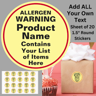 Sticker Rond Change ALL TEXT Allergen Warning, Black Red Yellow