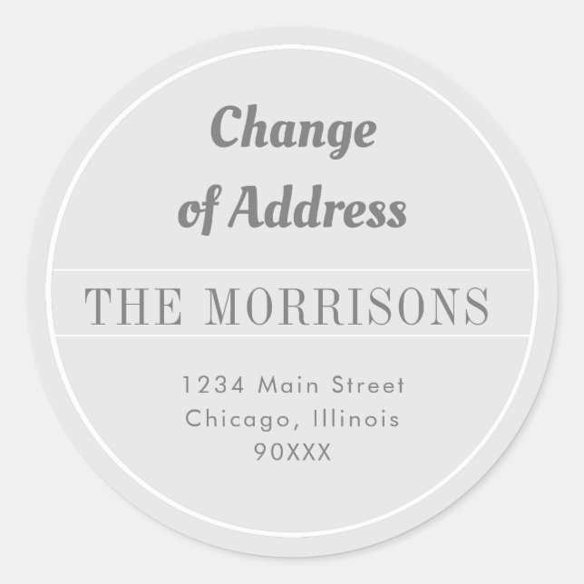 Sticker Rond Changement d'adresse gris et blanc (Devant)