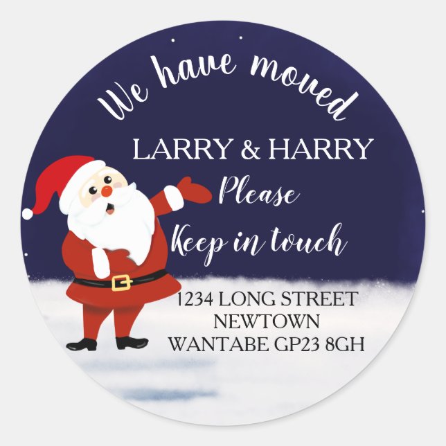 Sticker Rond Changement d'adresse hiver Noël Père Noël (Devant)