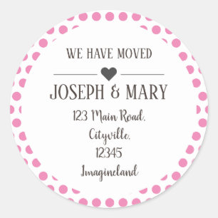 Sticker Rond Changement d'adresse pois rose
