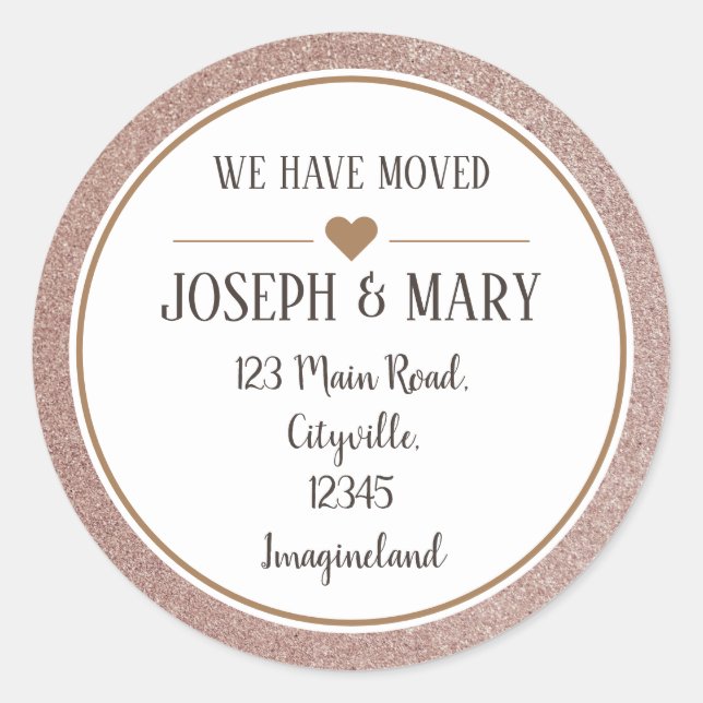 Sticker Rond Changement d'adresse rose or parties scintillant m (Devant)