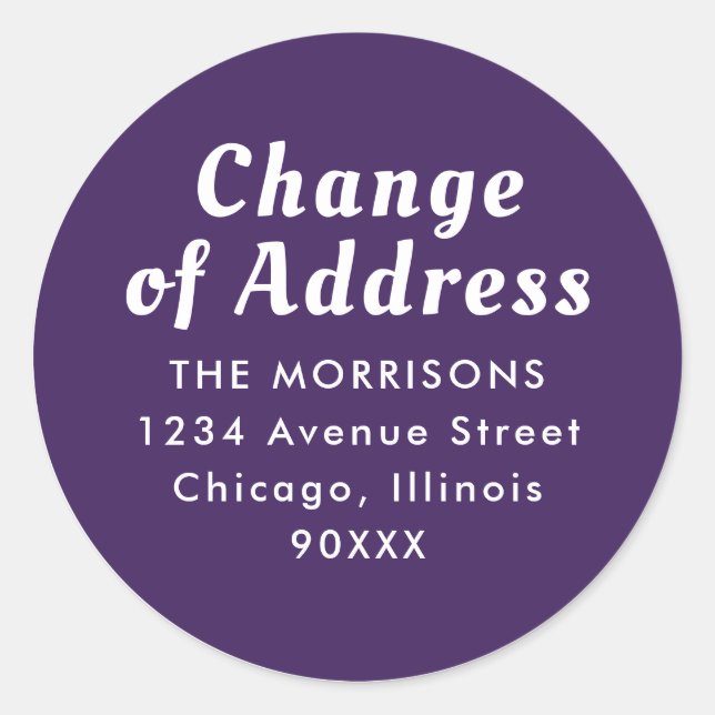 Sticker Rond changement d'étiquette d'adresse blanc violet (Devant)