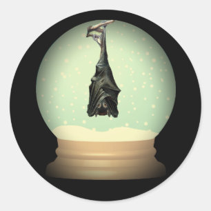 Sticker Rond Chanter la chauve-souris neige globe noir vintage 