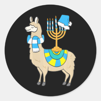Sticker Rond Chanukkah Menorah Hanoukka Llama Avec Menorah
