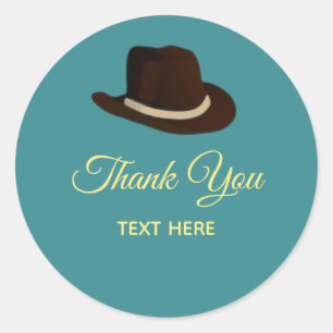 Sticker Rond Chapeau Country & Calligraphie sur Merci sarcelle