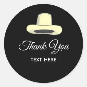 Sticker Rond Chapeau de campagne & Calligraphie sur Merci noir