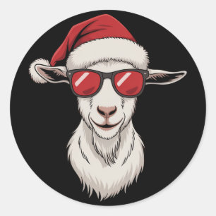 Sticker Rond Chapeau de Noël de chèvre drôle mignon animal de f