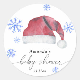 Sticker Rond Chapeau de Père Noël - Baby shower 