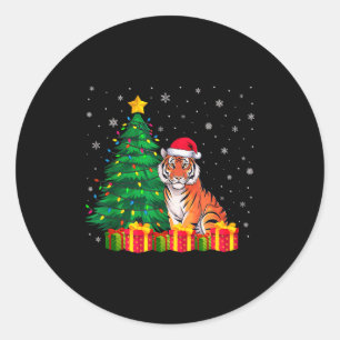 Sticker Rond Chapeau de Père Noël de Tigre du Bengale laid Lumi