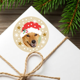 Sticker Rond Chapeau de Père Noël photo personnalisée drôle bei