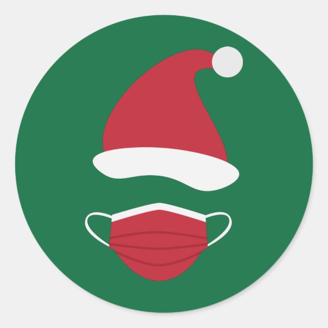 Sticker Rond Chapeau de Père Noël rouge et masque (Devant)