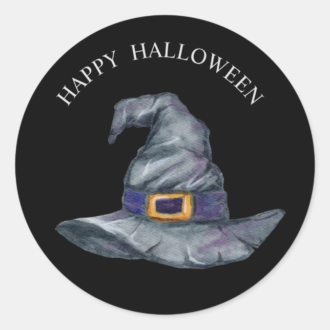 Sticker Rond Chapeau de sorcière à l'aquarelle pour Halloween (Devant)