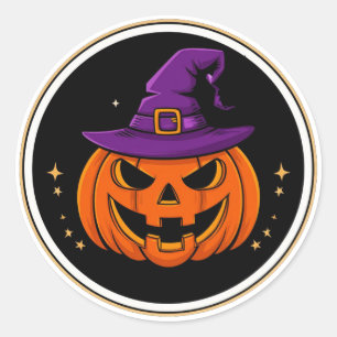 Sticker Rond Chapeau de sorcière Citrouille Souriant Halloween 