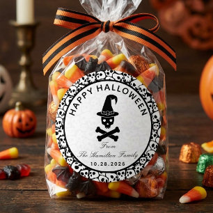 Sticker Rond Chapeau de sorcière crâne Joyeux Halloween Famille
