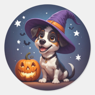 Sticker Rond Chapeau de Sorcière et Citrouille de Halloween pou