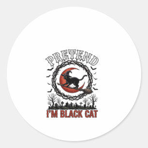 Sticker Rond Chapeau de Sorcière Halloween Chat Noir Lune Rouge