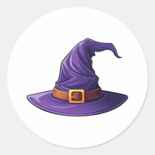 Sticker Rond chapeau de sorcière violet Halloween