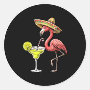 Sticker Rond chapeau mexicain flamant margarita cinco de mayo