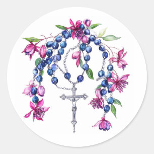Sticker Rond Chapelet Croix Priez Jésus Moderne Religieux Chrét