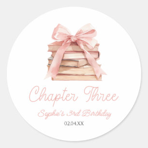 Sticker Rond Chapitre Trois Nœud Rose Livres 3e Anniversaire