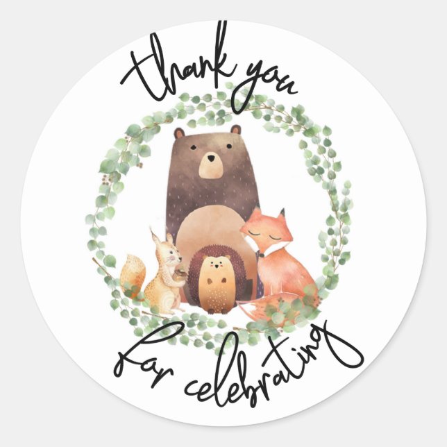 Sticker Rond CHAQUE Baby shower boisé|Aquarelle|forêt (Devant)