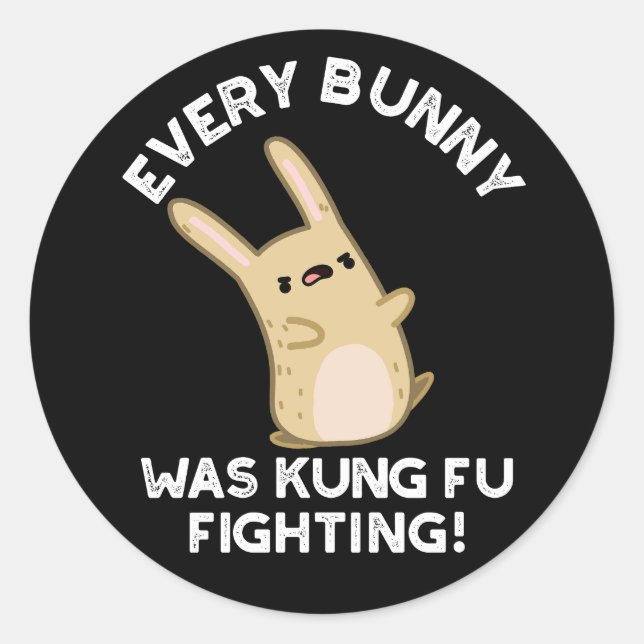 Sticker Rond Chaque Bunny Kung Fu Combattez Rabbit Pun Dark BG (Devant)
