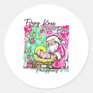 Sticker Rond Chaque genou fléchira Santa Scène de Noël