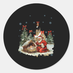 Sticker Rond Chaque genou fléchira Scène de noël drôle Nativité