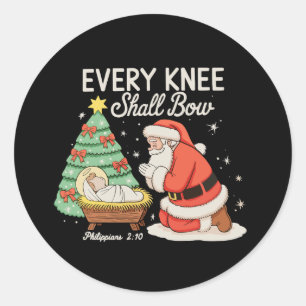 Sticker Rond Chaque genou se pliera Santa Noël Xmas Tree