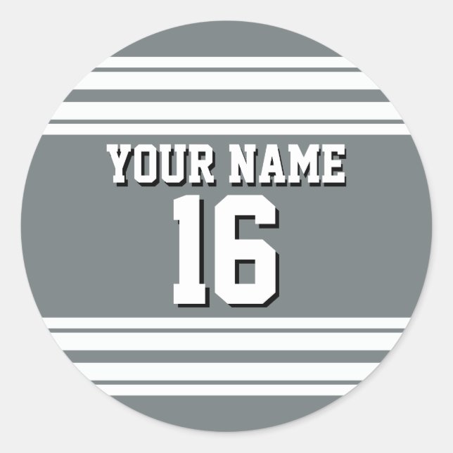 Sticker Rond Charcoal Grey White Team Jersey Custom Numéro Nom (Devant)
