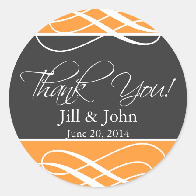 Sticker Rond Charcoal Orange Merci privilégier le Mariage Étiqu (Devant)