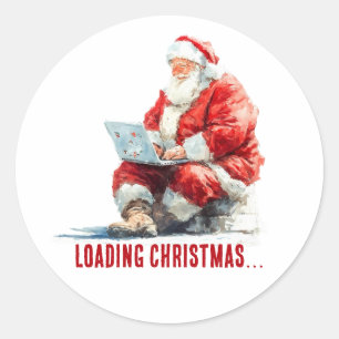 Sticker Rond Chargement Noël amusant Père Noël Design