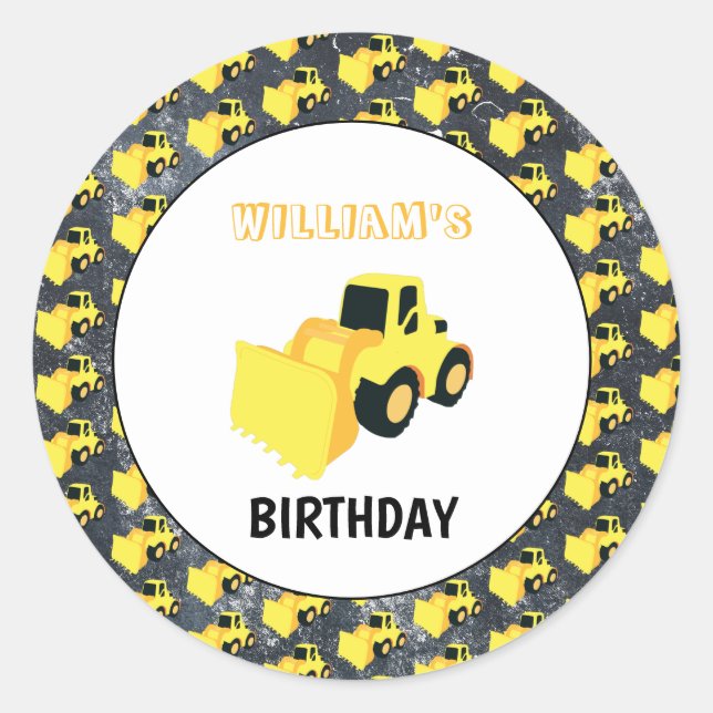 Sticker Rond Chargeur frontal Construction Camion Anniversaire (Devant)