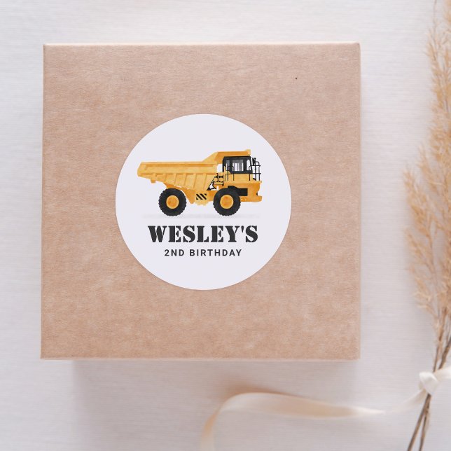 Sticker Rond Chariot de camion de construction fête d'anniversa (Créateur téléchargé)