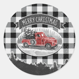 Sticker Rond Chariot rouge Vintage de Noël Chariot blanc Buffle