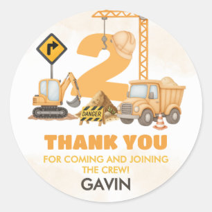 Sticker Rond Chariots de construction 2e fête d'anniversaire