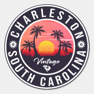Sticker Rond Charleston Caroline du Sud - Retro Sunset Souvenir