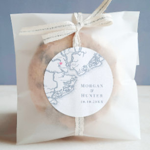 Sticker Rond Charleston SC Carte Elégant Dusty Blue Wedding Fav