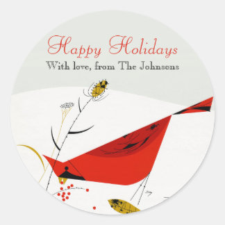 Sticker Rond Charley Harper Cardinal Noël Vacances hiver