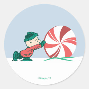 Sticker Rond Charlie Brown Entre dans la saison des fêtes