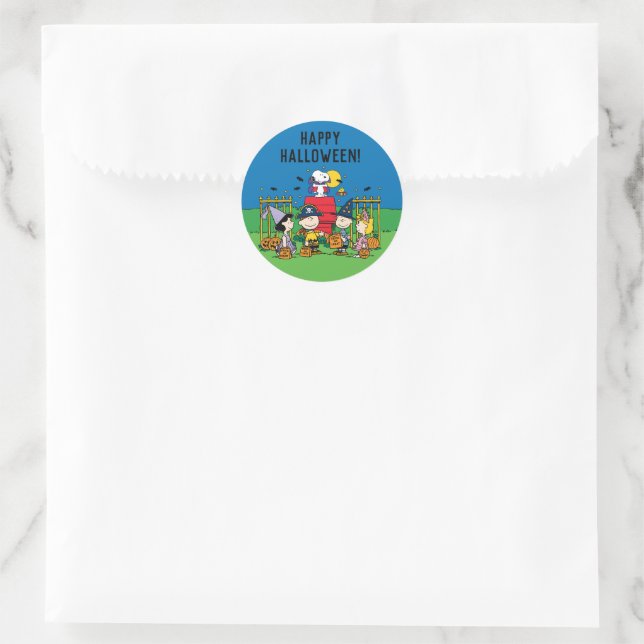Sticker Rond Charlie Brown et Gang Halloween (Sac)