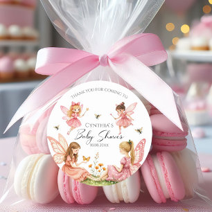 Sticker Rond Charmante Baby shower de bois des Fées roses