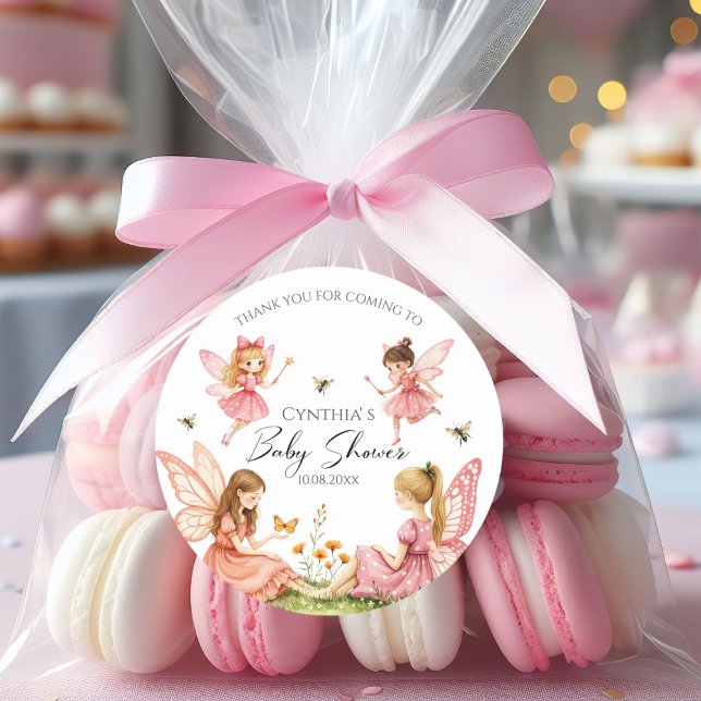 Sticker Rond Charmante Baby shower de bois des Fées roses (Créateur téléchargé)