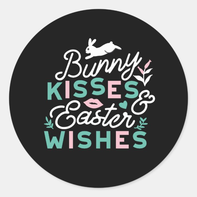 Sticker Rond Charmante Typographie de Pâques Bunny Pâques (Devant)