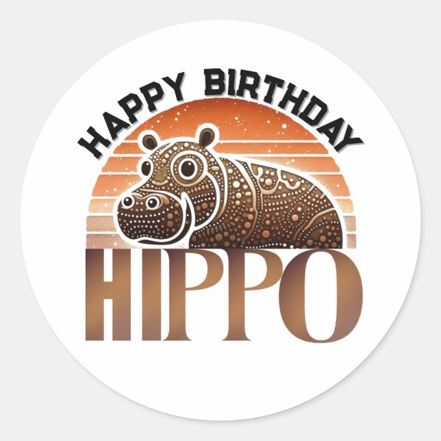 Sticker Rond Charme rustique Hippo Joyeux anniversaire (Devant)