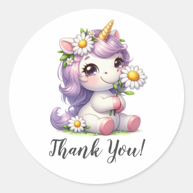 Sticker Rond Charme Unicorne Gratitude Merci (Devant)
