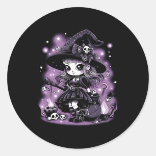 Sticker Rond Charmes mystiques Halloween sorcière graphique