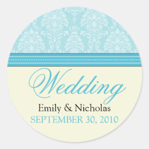 Sticker Rond Charming Mariage damassé Invitation Seal (aqua)