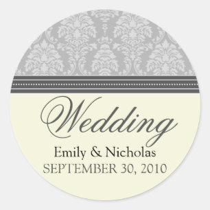 Sticker Rond Charming Mariage damassé Invitation Seal (argent)