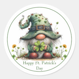 Sticker Rond Charming Spring Clover & Gnome 